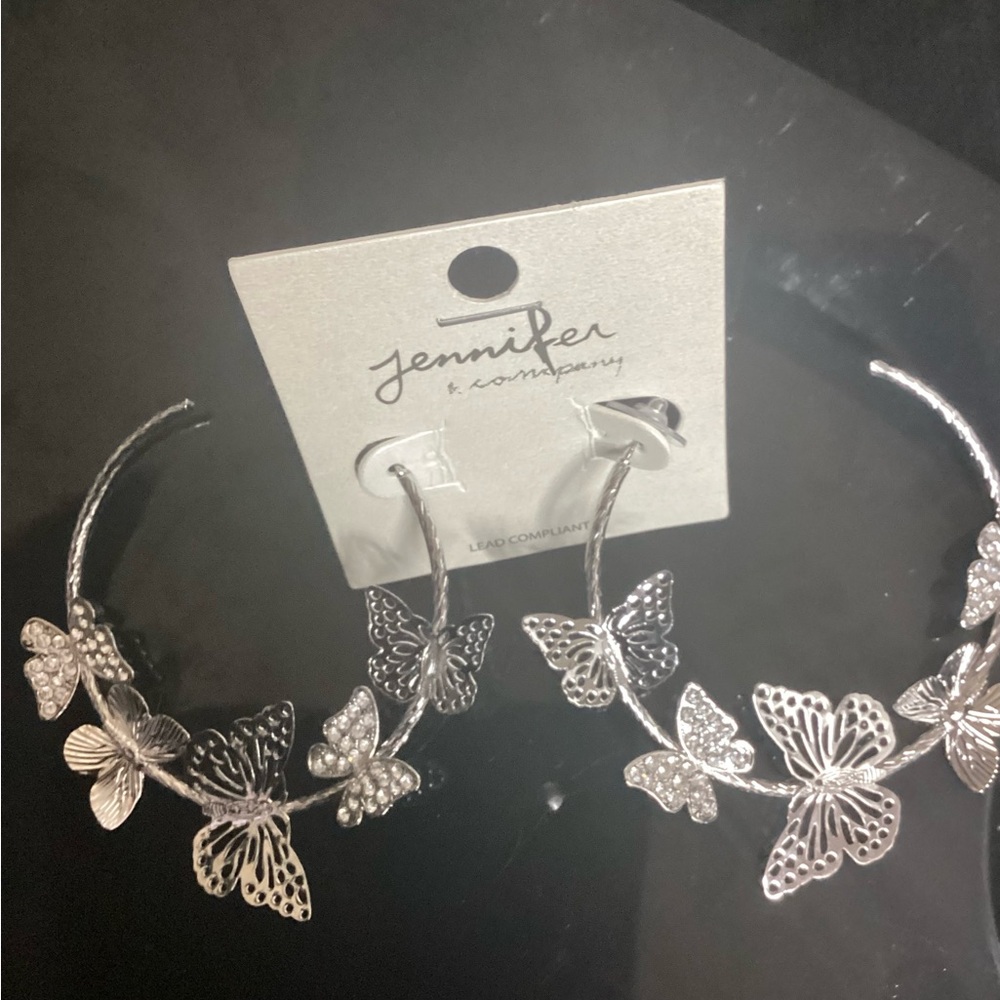 Jennifer & Company Silver Butterfly Hoop Earrings